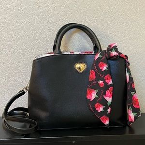 Betsey Johnson XO GIGI Black Rose Satchel w/ Scarf